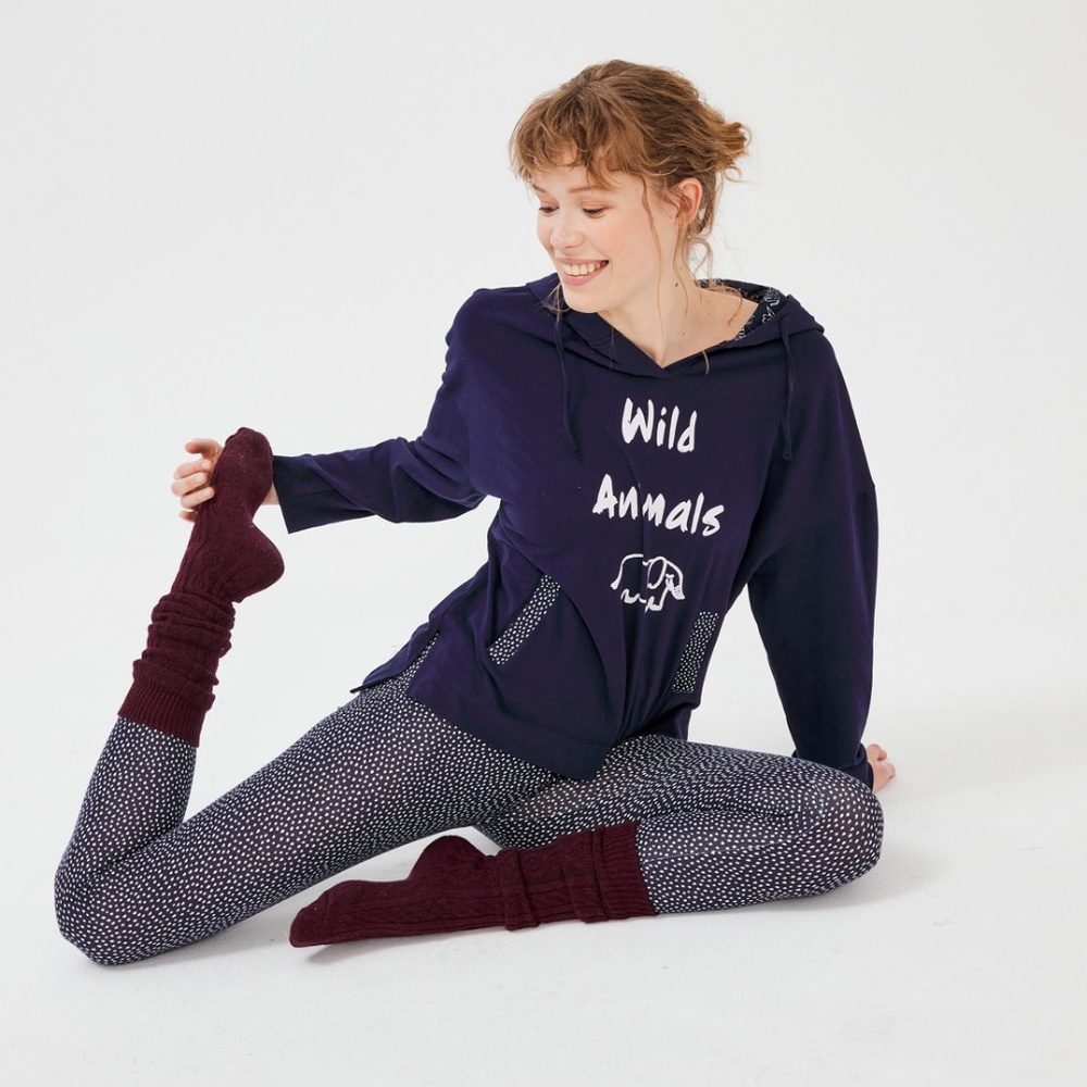 NWT Navy Blue Cotton Hoodie & Polka Dot Leggings Set, 2-Piece Loungewear